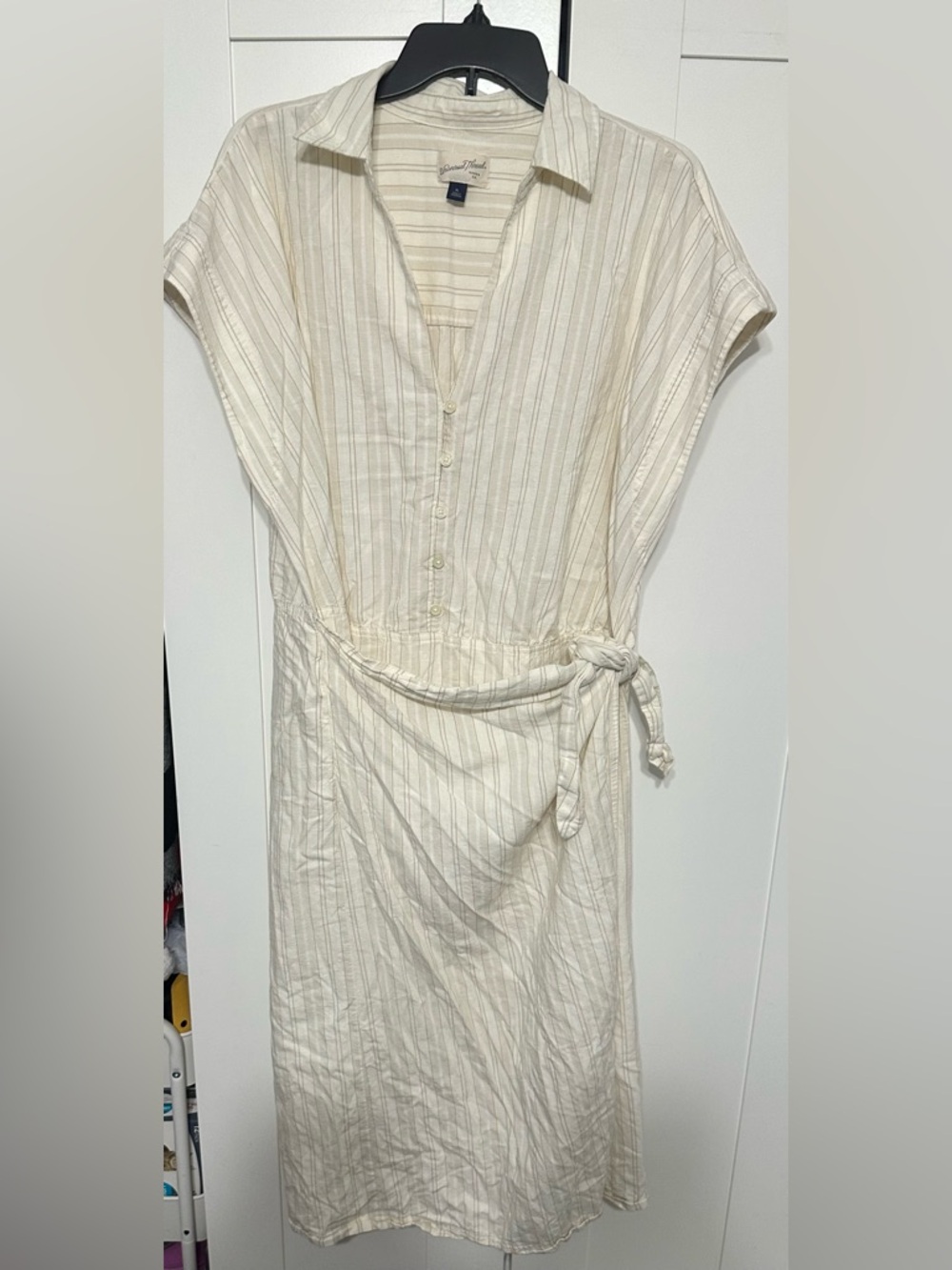 Universal Thread Cream Striped Tie-Waist Midi Dress